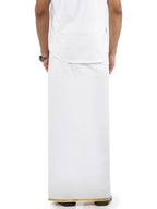 Ramraj Cotton Mens Poly Cotton 1/2" Gold Jari Dhoti - White | Grocsy