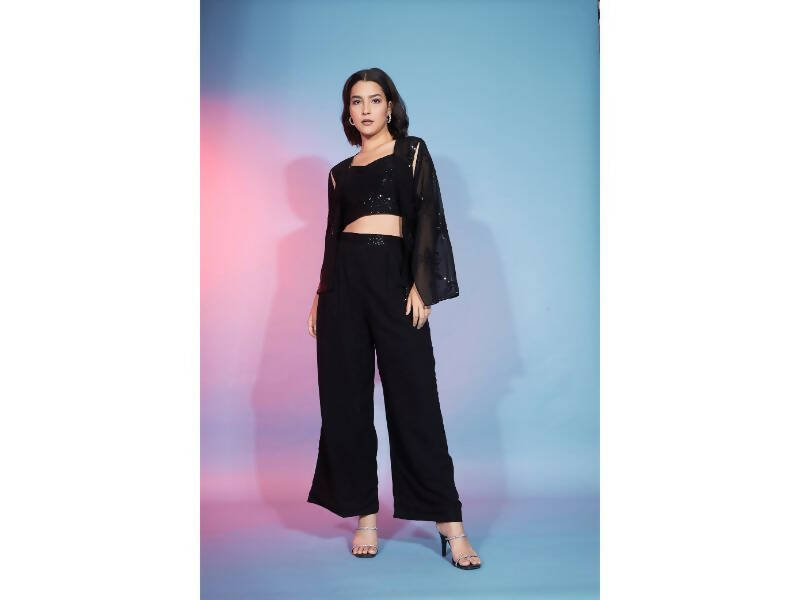 Black Georgette Sequence With Thread Designer Co-Ord Set - Flory | Grocsy