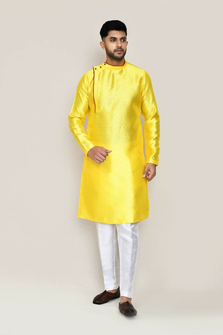 Joban Fashion Yellow Colored Jacquard Silk Fabric Kurta With Straight Fit Pant | Grocsy