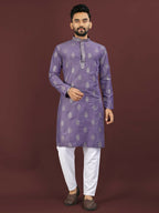 Anaita Purple Embroidered Silk Straight Kurta | Grocsy