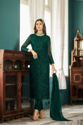 Dark Green Heavy Faux Georgette Embroidered Semi Stitched Suit - Dhvani | Grocsy