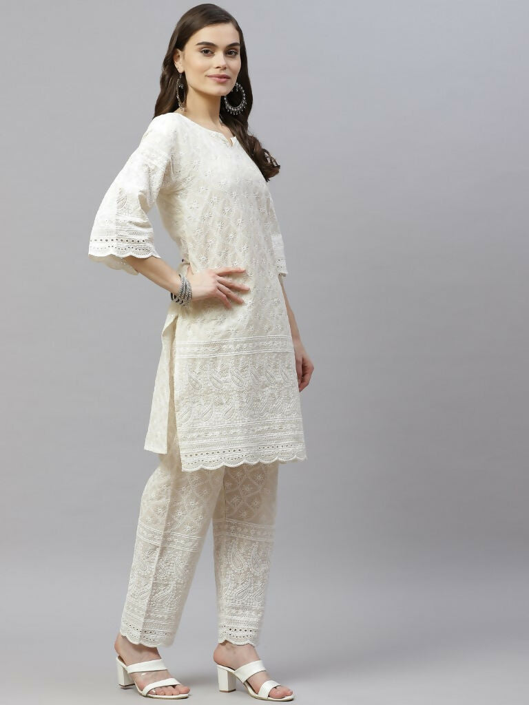 Miravan Women's Cotton Printed Embroidery Straight Kurta And Palazzo | Grocsy