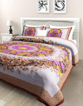 Vamika Printed Cotton Brown Bedsheet With Pillow Covers (PM Floral Brown) | Grocsy