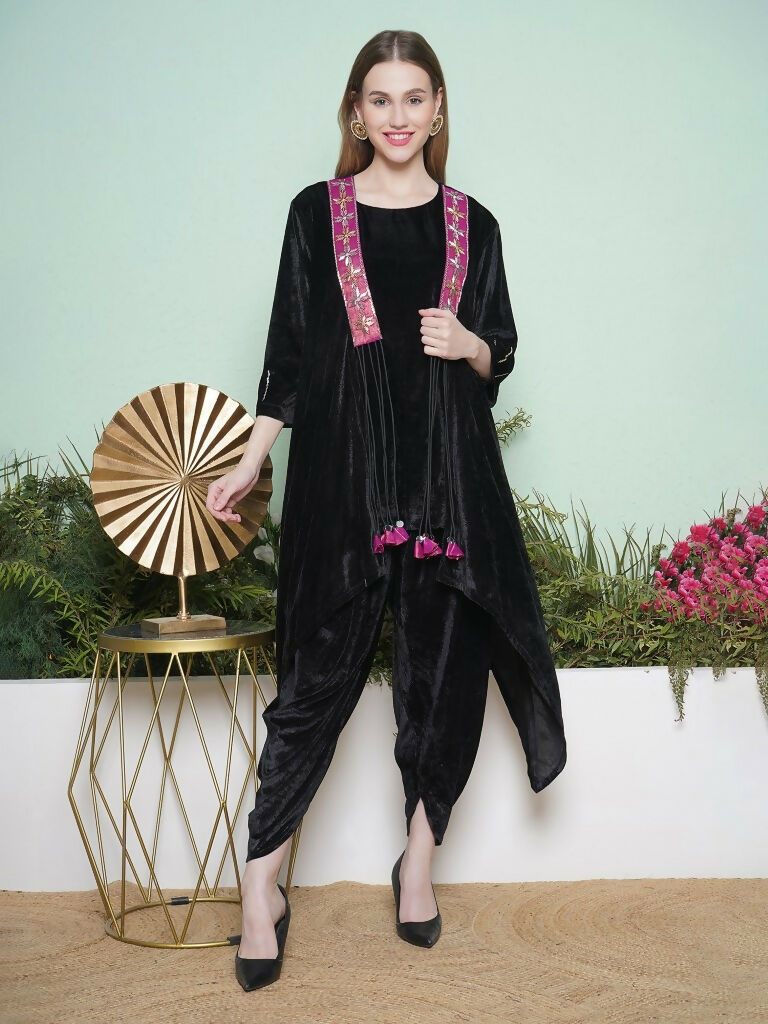 Joban Fashion Black Dhoti Salwaar with Inner and Hand Embellished Jacket | Grocsy