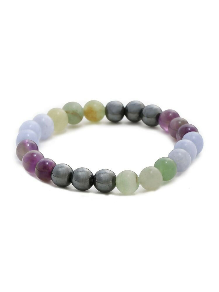 Red Carnelian, Amathyst Multicoloured Brown and Black Round crystal Beads Elastic Bracelet - Ruby Raang | Grocsy