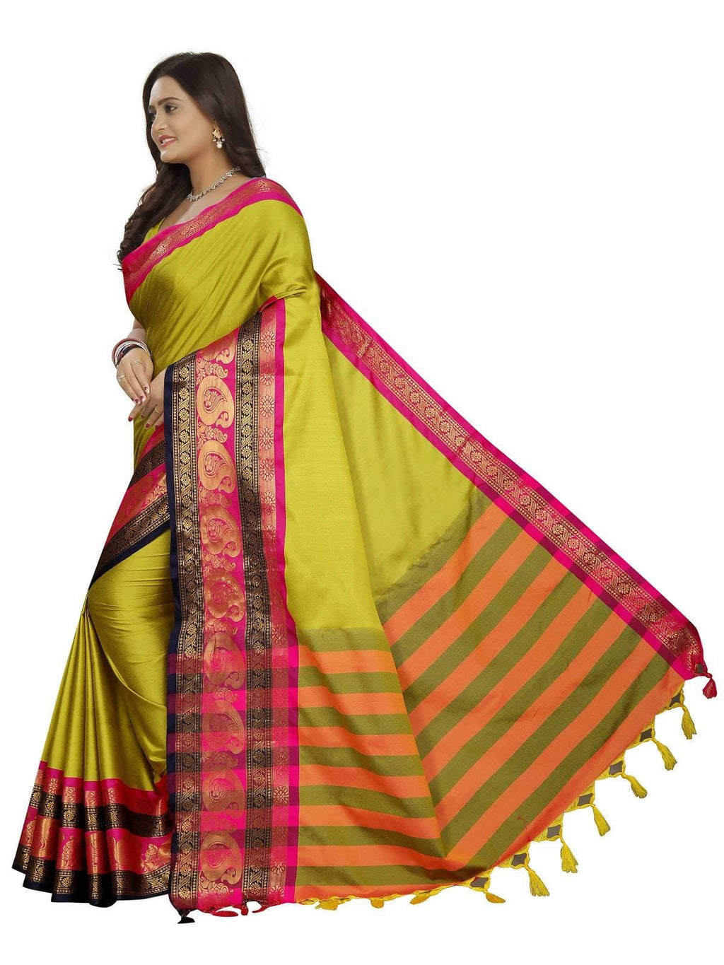 Vamika Banarasi Silk Mehandi Green Weaving Saree | Grocsy