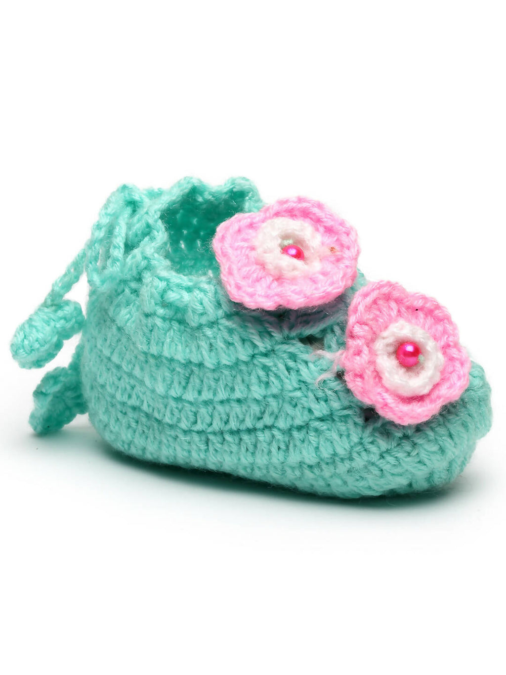 Chutput Kids Woollen Hand Knitted Flower Detailed Booties - Green | Grocsy