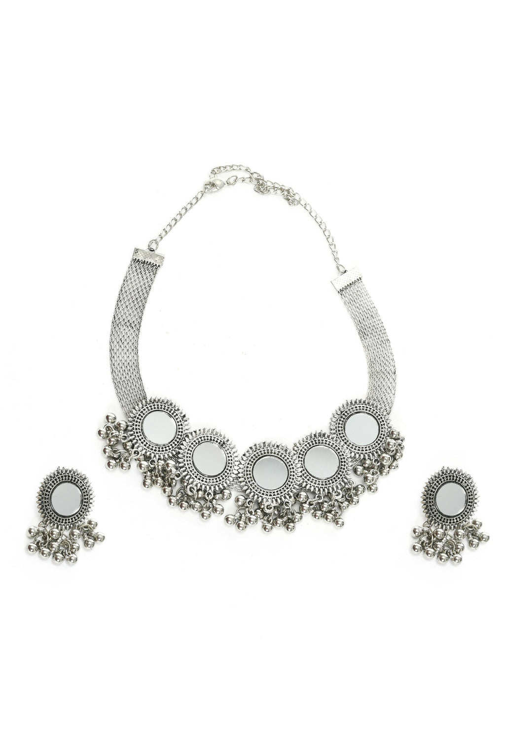 Mominos Fashion Johar Kamal Silver-Plated Brass Finish Mirror Work Women Choker | Grocsy