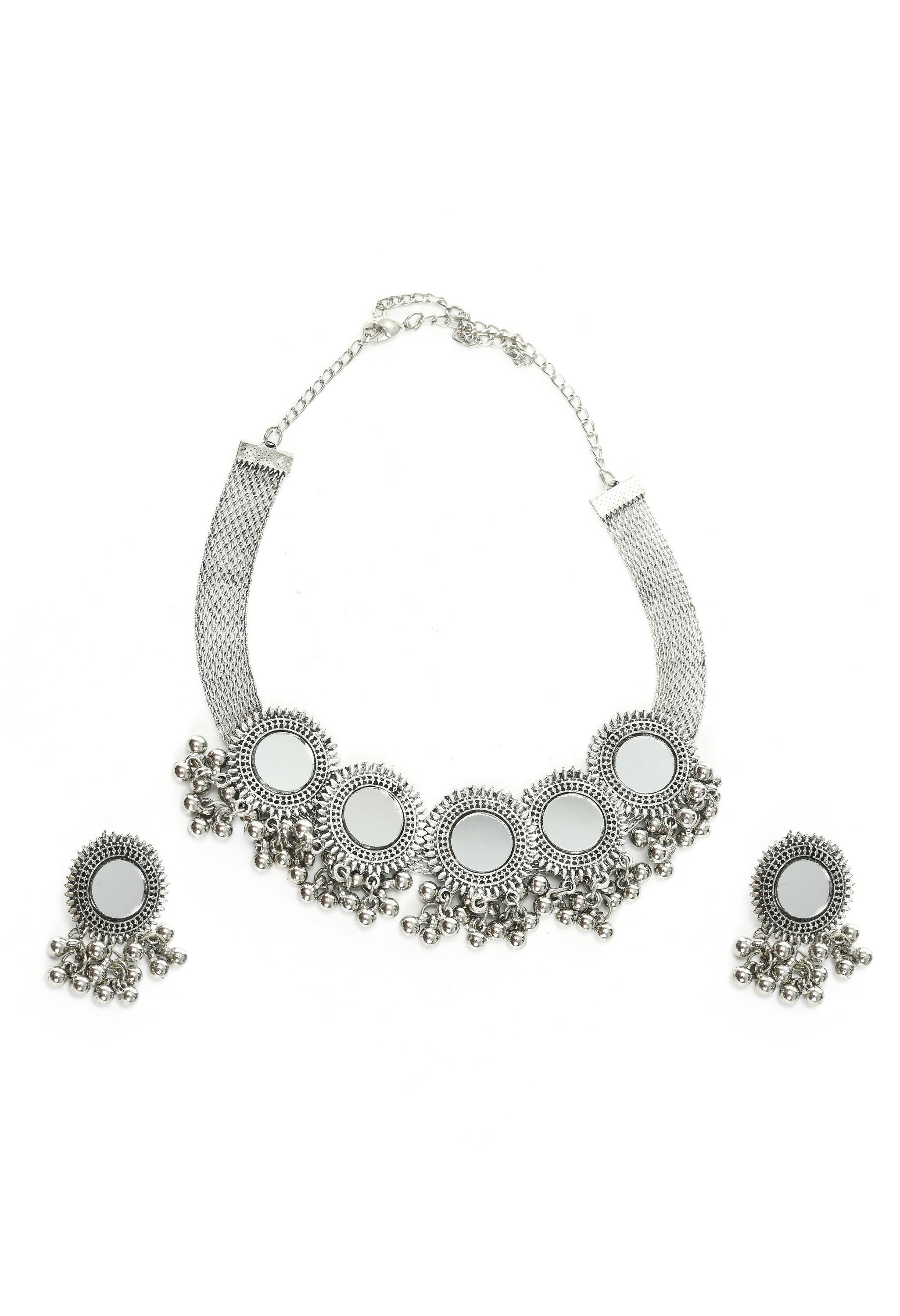Mominos Fashion Johar Kamal Silver-Plated Brass Finish Mirror Work Women Choker | Grocsy