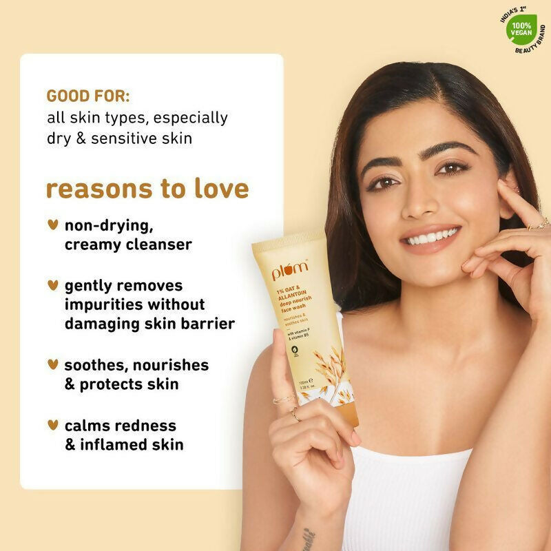 Plum 1% Oat Allantoin Deep Nourish Face Wash With Vitamin F & Vitamin B5 | Grocsy