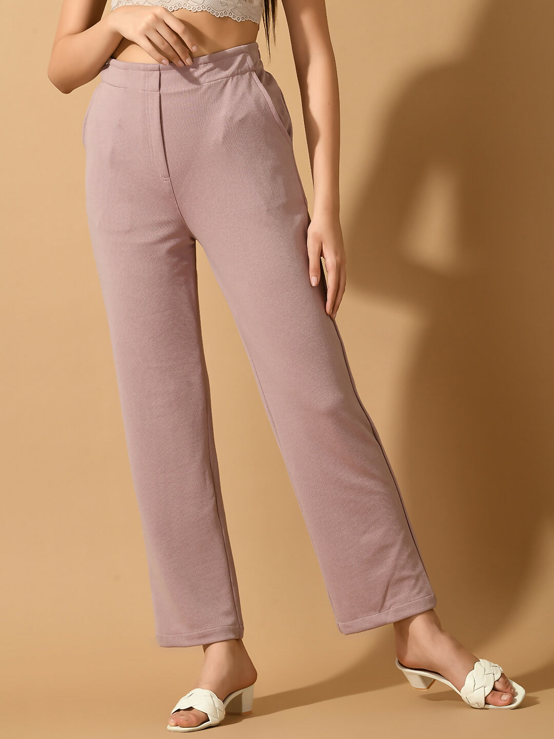 Myshka Women's Lavender Straight Fit Party Trouser | Grocsy