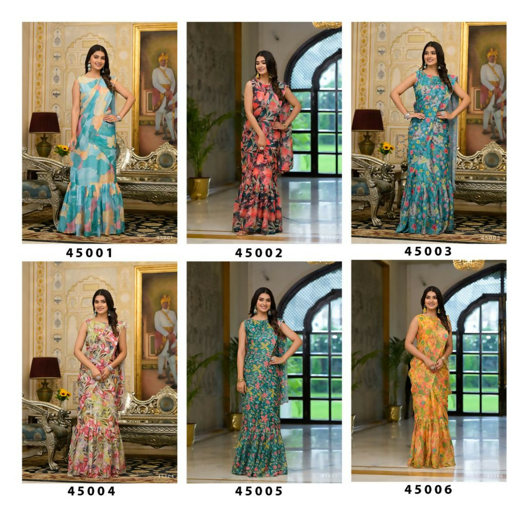 Partywear Designer Parrot Slime Georgette Fancy Saree - Anbazaar | Grocsy