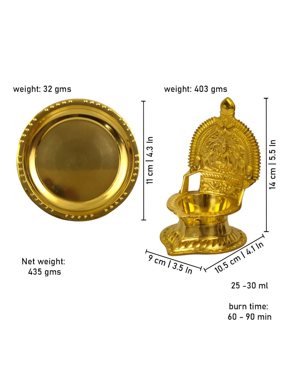 Spillbox Gold Toned Kamachi Diya With Plate Pooja Essentials | Grocsy