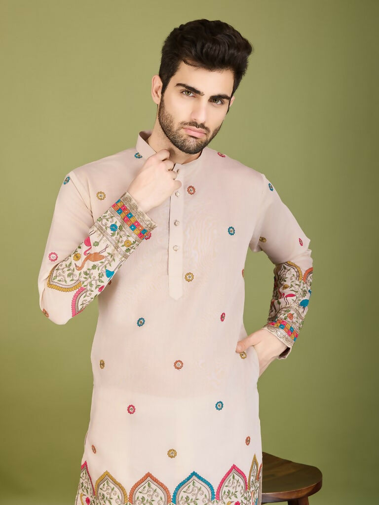 Vastranavya Ivory Exclusive Festival Wear Viscose Silk Thread & Sequence Embroidered Work Kurta | Grocsy