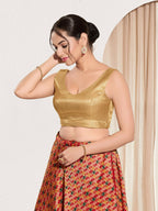 Joban Fashion Gold Mulberry Silk Padded Blouse With Sweetheart Neck Sleeveless | Grocsy