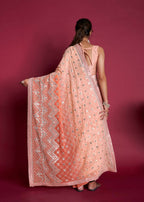 Vamsee Peach & White Georgette Designer Saree | Grocsy
