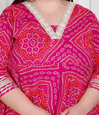 Miravan Plus Size Women'S Pink Cotton Bandhani Ethnic Anarkali Kurta | Grocsy