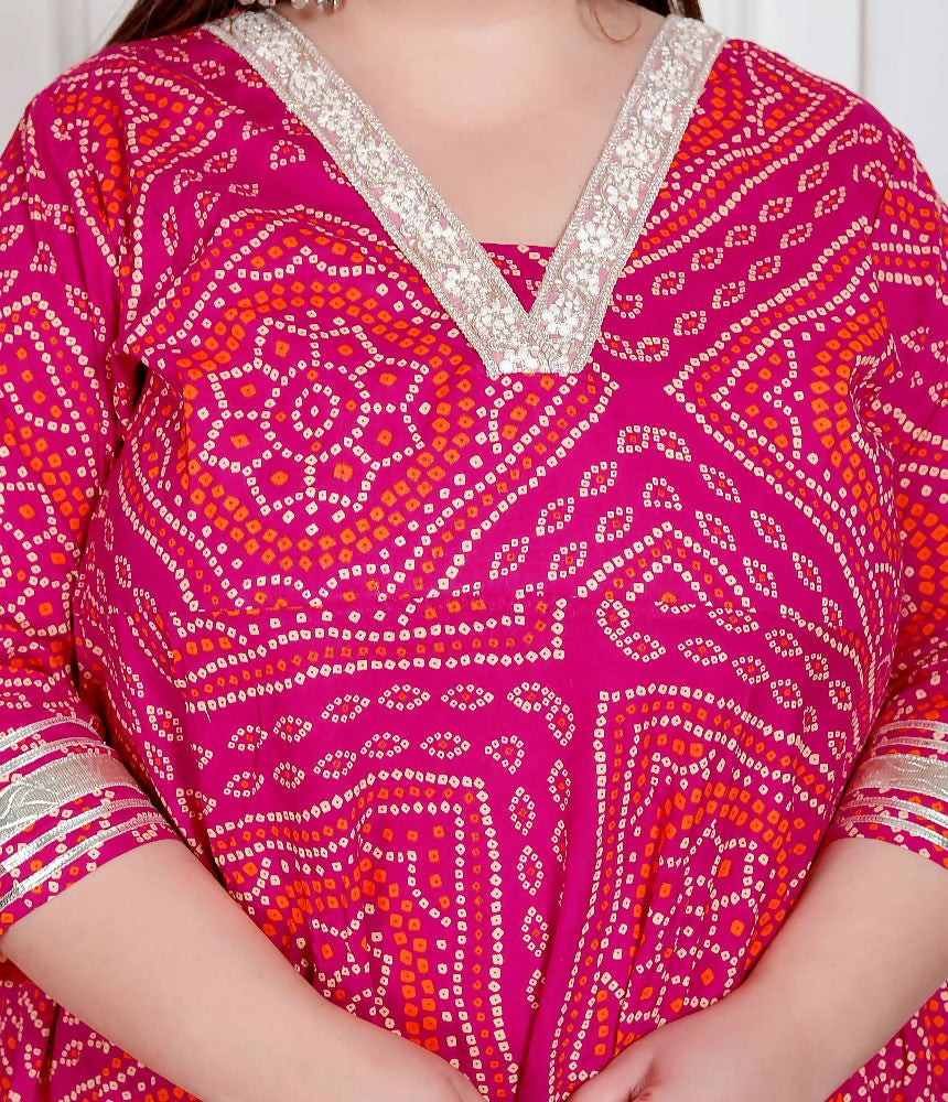 Miravan Plus Size Women'S Pink Cotton Bandhani Ethnic Anarkali Kurta | Grocsy