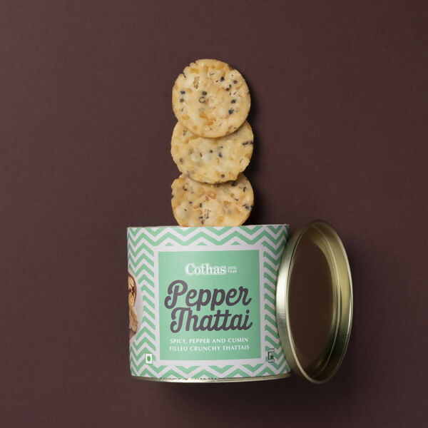 Cothas Pepper Thattai | Crispy Rice Flour Snack with Green Gram & Cumin | Grocsy