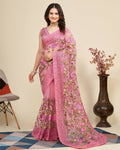 Teeya Creation Womens Latest Stylish Party Wear Soft Net Saree-Pink | Grocsy