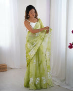 Green Jimmy Choo Printed, Sequence Embroidery Work Saree - Saima | Grocsy