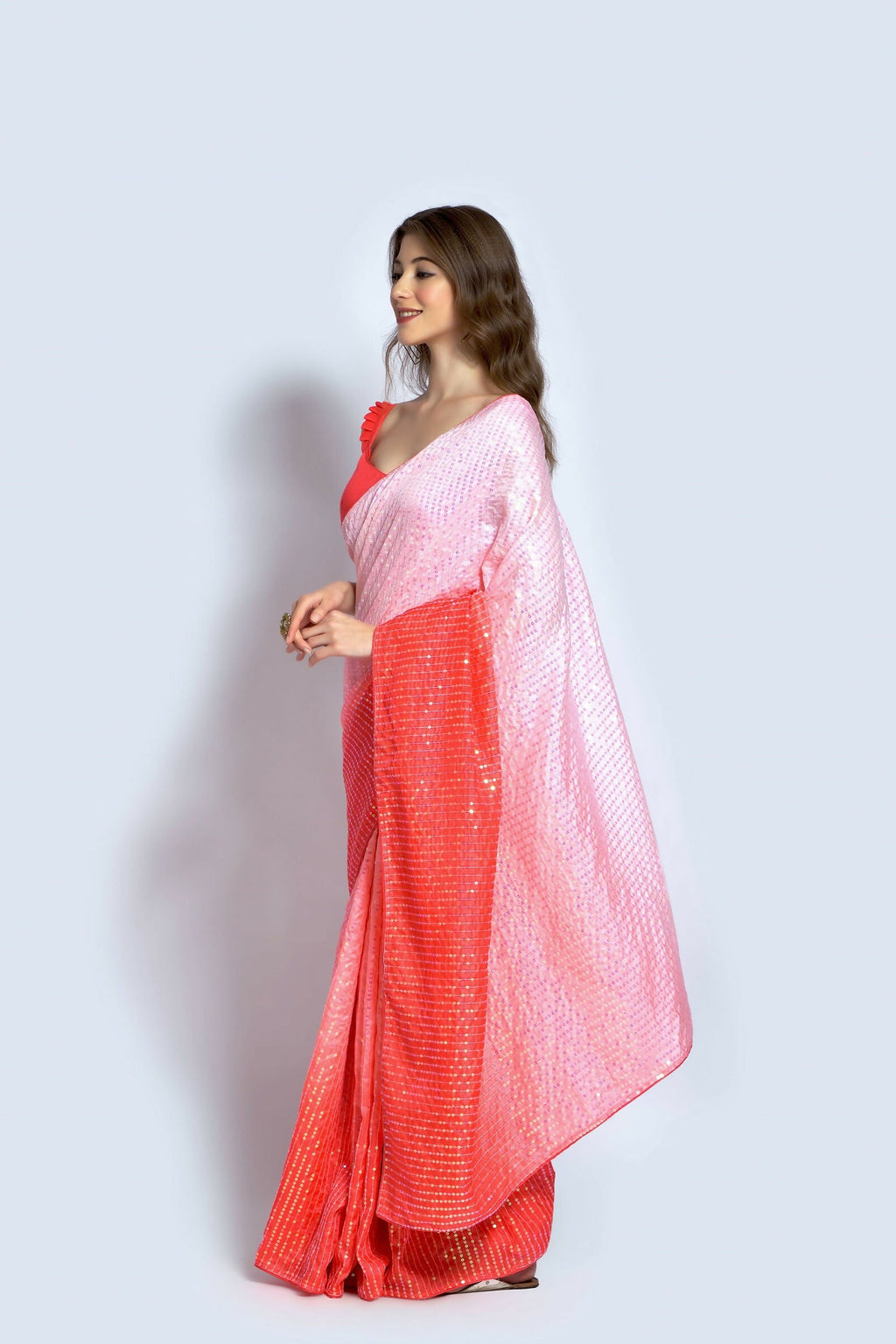 Vegaa Fashion Peach Ichitra Silk Embroidered Party Wear Saree | Grocsy