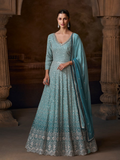 Anaita Blue Real Georgette Stitched Anarkali Suit with Embroidery & Sequence Work | Grocsy
