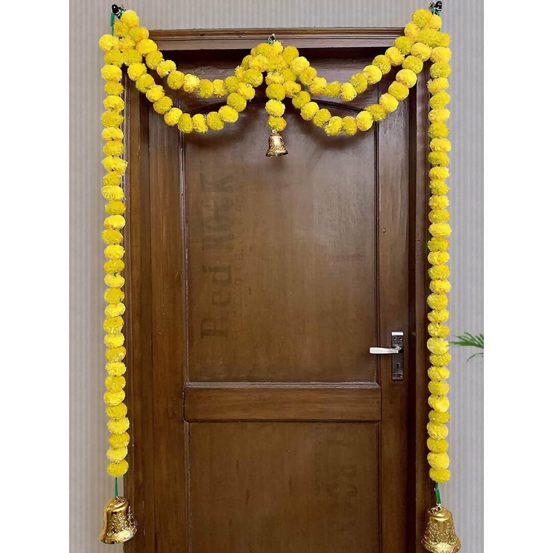 Tied Ribbons Yellow Hanging Marigold Garland Toran | Grocsy