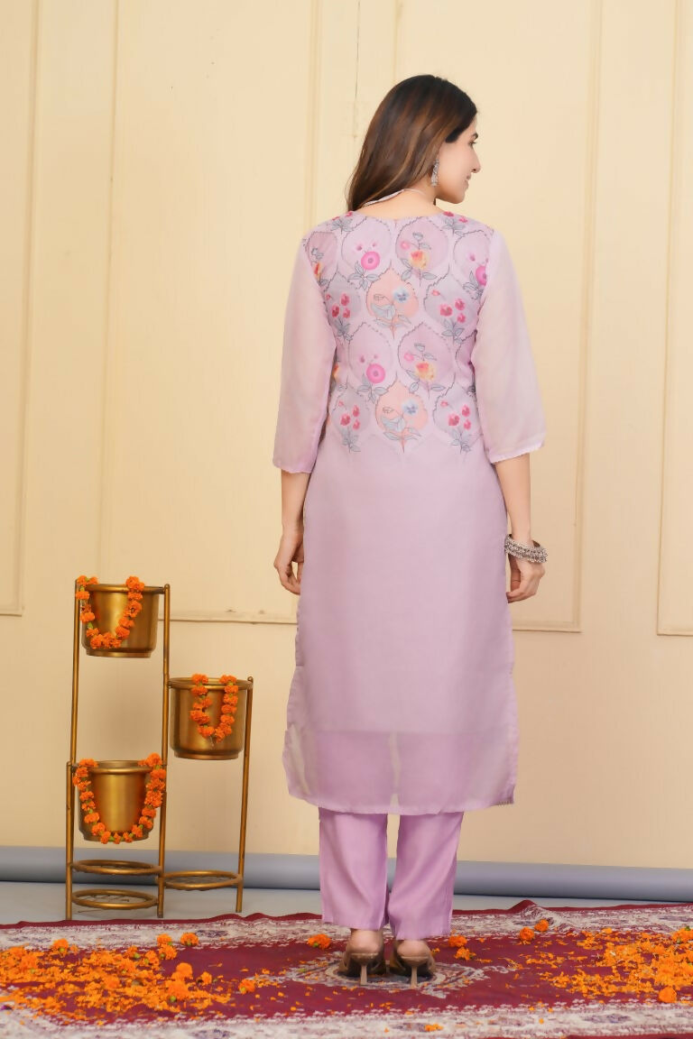 Wine Premium Organza Embroidered Stitched Suit With Dupatta - Tanisha | Grocsy