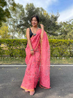 Vamsee Pink Organza Saree | Grocsy