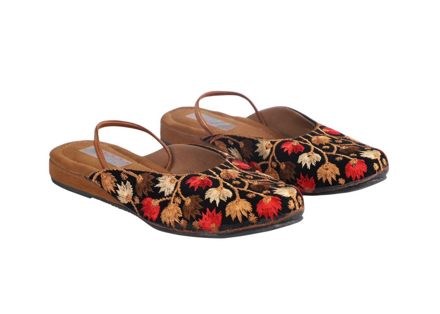 Tiny Bugs Girls Embroidered Strap Ethnic Mojaris - Black | Grocsy