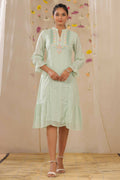 Juniper Women Sagegreen Cotton Dobby Woven Design A-Line Dress | Grocsy