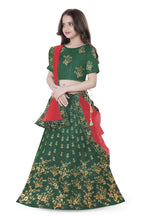 Dwiden Green Baby Doll Tafetta Sattin Semi-Stitched Girl's Lehenga Choli | Grocsy