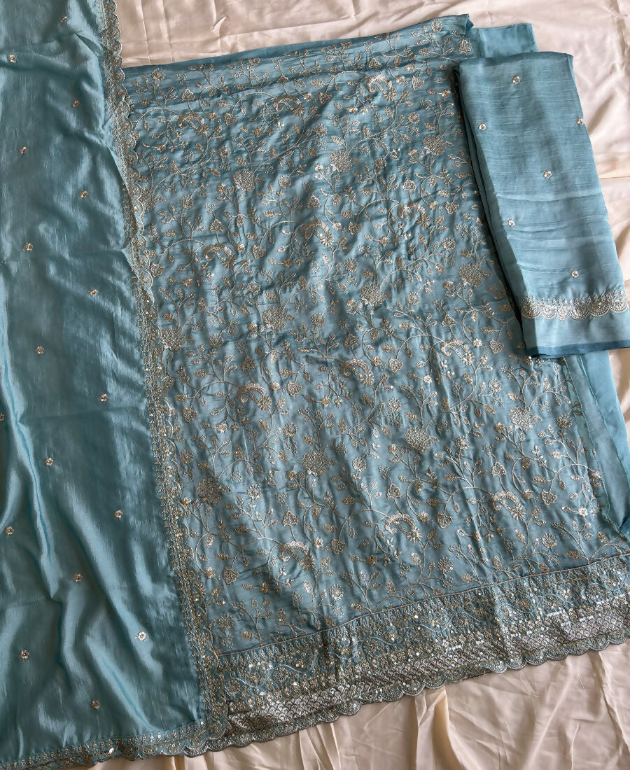 KC Sky Blue Vichitra Silk Palazzo Suit For Women Festival Wear | Grocsy