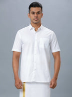 Ramraj Cotton Mens Half Sleeve Formal Poly Cotton White Shirt | Grocsy