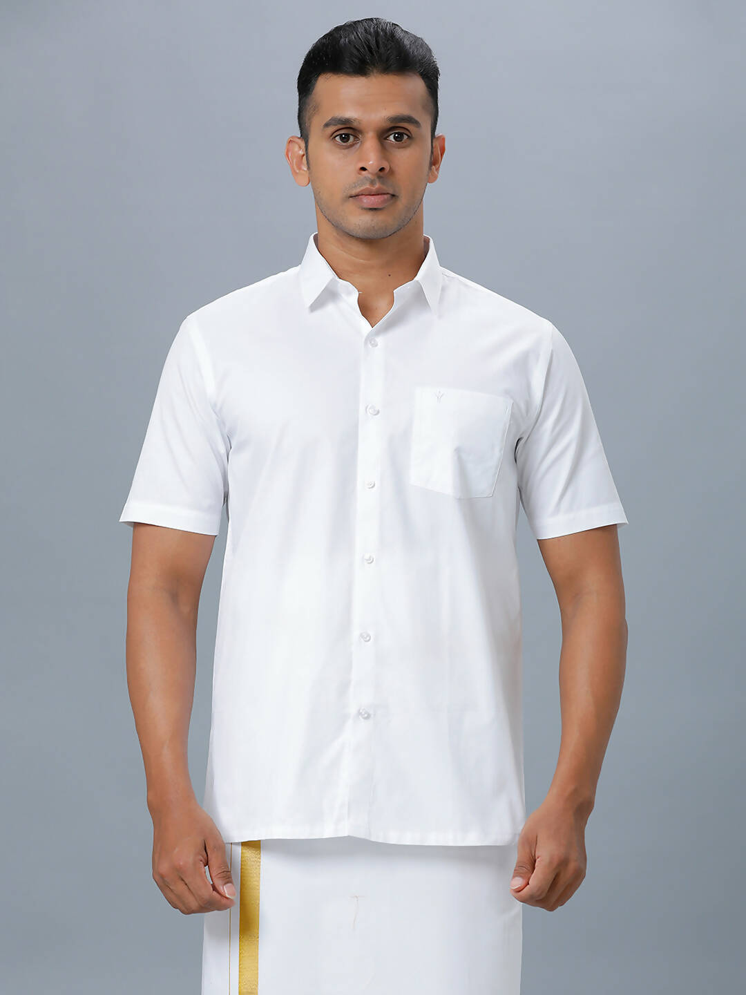 Ramraj Cotton Mens Half Sleeve Formal Poly Cotton White Shirt | Grocsy