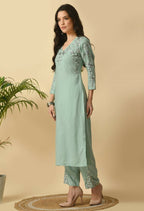 Joban Fashion Sea Green Cotton Rayon Kurta Set | Grocsy