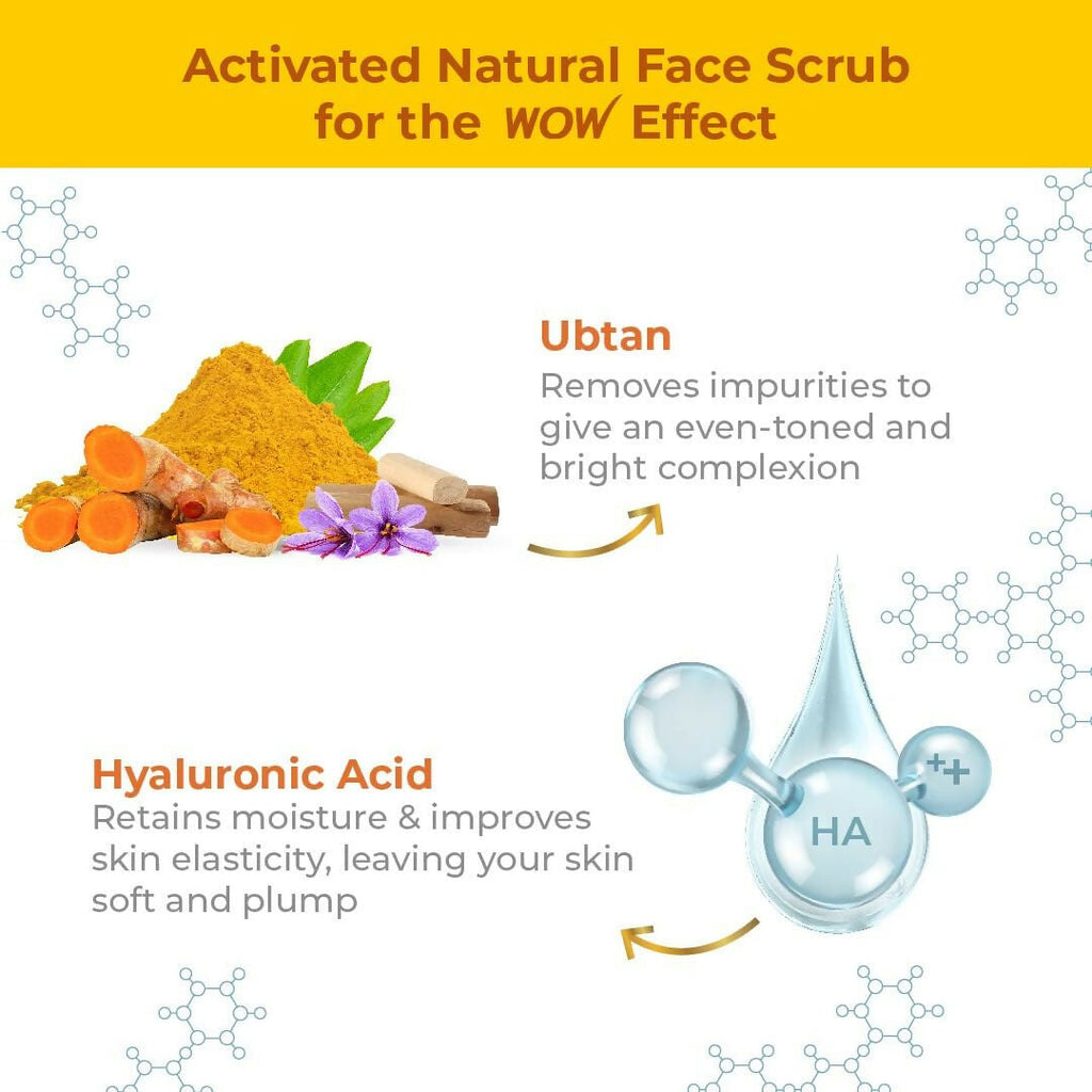 WOW Skin Science Ubtan + Hyaluronic Acid Detan Face Scrub For Gently Exfoliates, Removes Impurities, Hydrates Skin | Grocsy