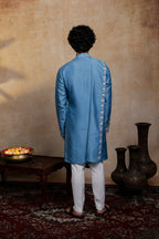 Falling Raw Silk Blue Varnika Kurta Set By Hilo Design | Grocsy