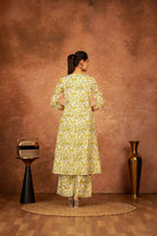 Joban Fashion Yellow Hand Block Printed Cotton Suit Set | Grocsy