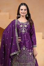 Joban Fashion Purple Silk Embroidered Sharara Set | Grocsy