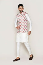 Joban Fashion White Colored Art Silk Fabric Kurta, Jacket With Straight Fit Pant | Grocsy