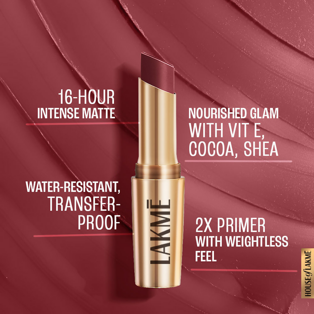 Lakme 9 To 5 Powerplay Priming Matte Lipstick - Roseatte Red | Grocsy
