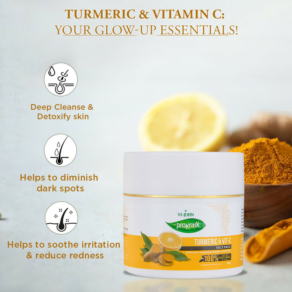 VI-JOHN Prakritik Vitamin C & Turmeric Face Pack Fades Dark Spots, 100% Natural Bio Actives | Grocsy