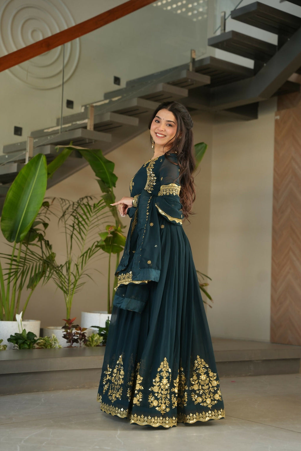 Joban Fashion Rama Georgette Sequence Embroidery Work Kurta Set | Grocsy