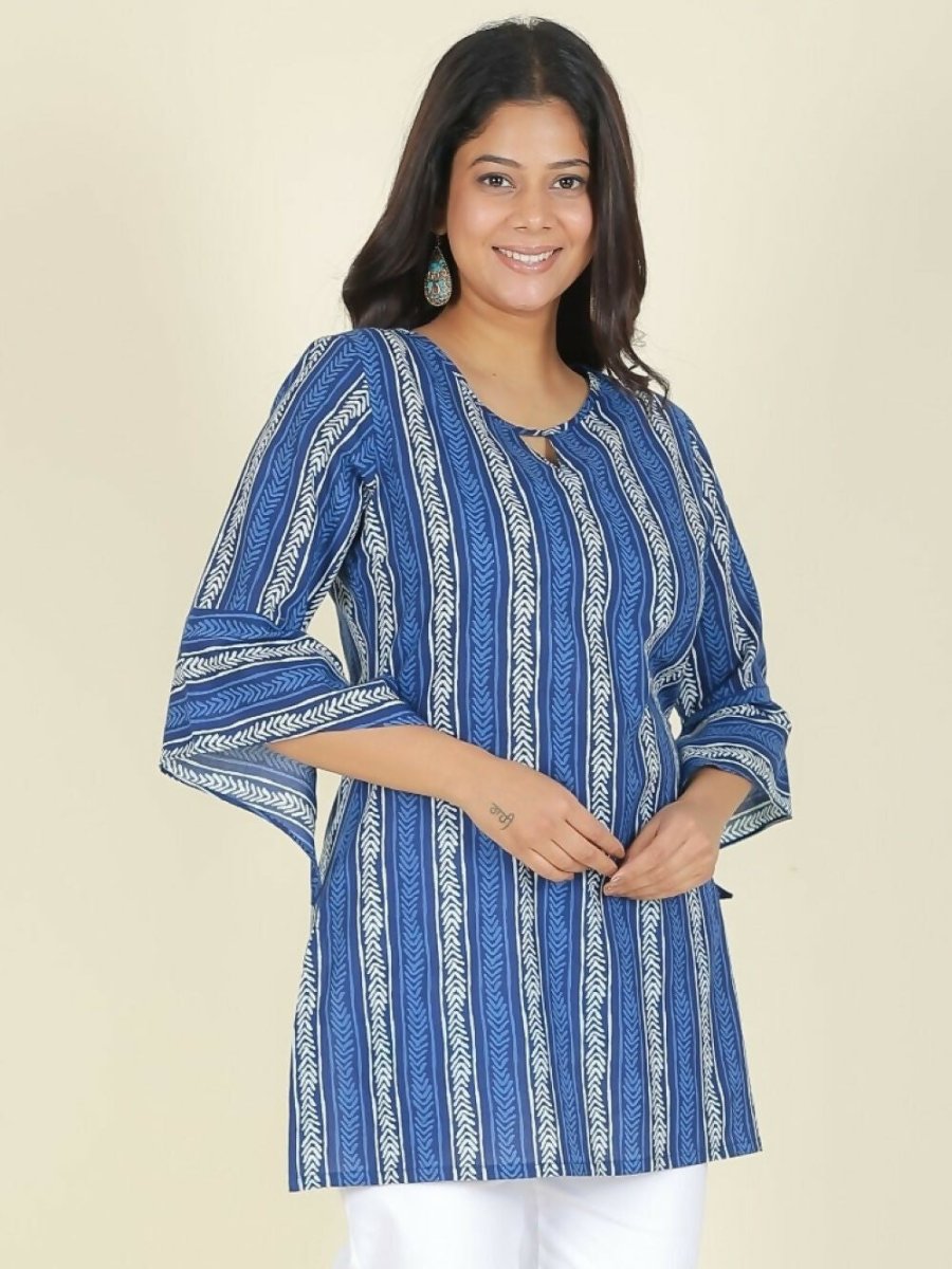 Aramya Blue Soft Cotton Striped Straight Kurta for Women | Grocsy