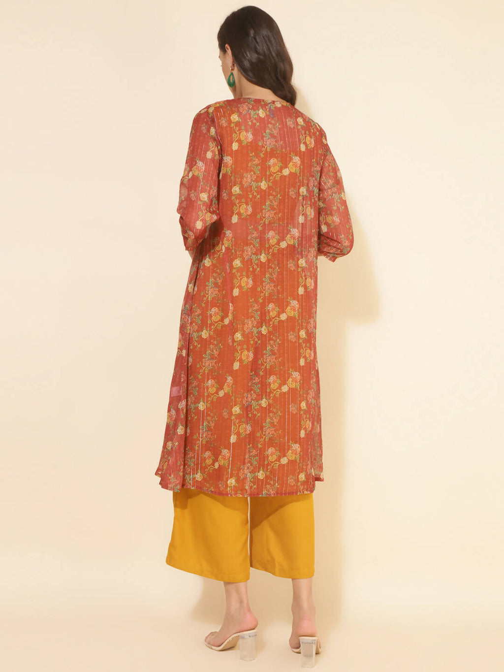 Janasya Women's Mustard Moss Solid Festive Crop Top Set | Grocsy