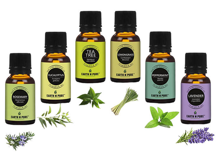 Earth N Pure Essential Oils (Rosemary, Eucalyptus, Tea Tree, Lemongrass, Peppermint & Lavender) | Grocsy