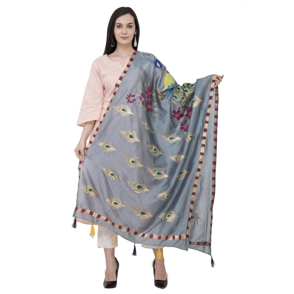 A R Silk Silk Peacock Multi Fancy Dupatta Color Gray Dupatta or Chunni | Grocsy