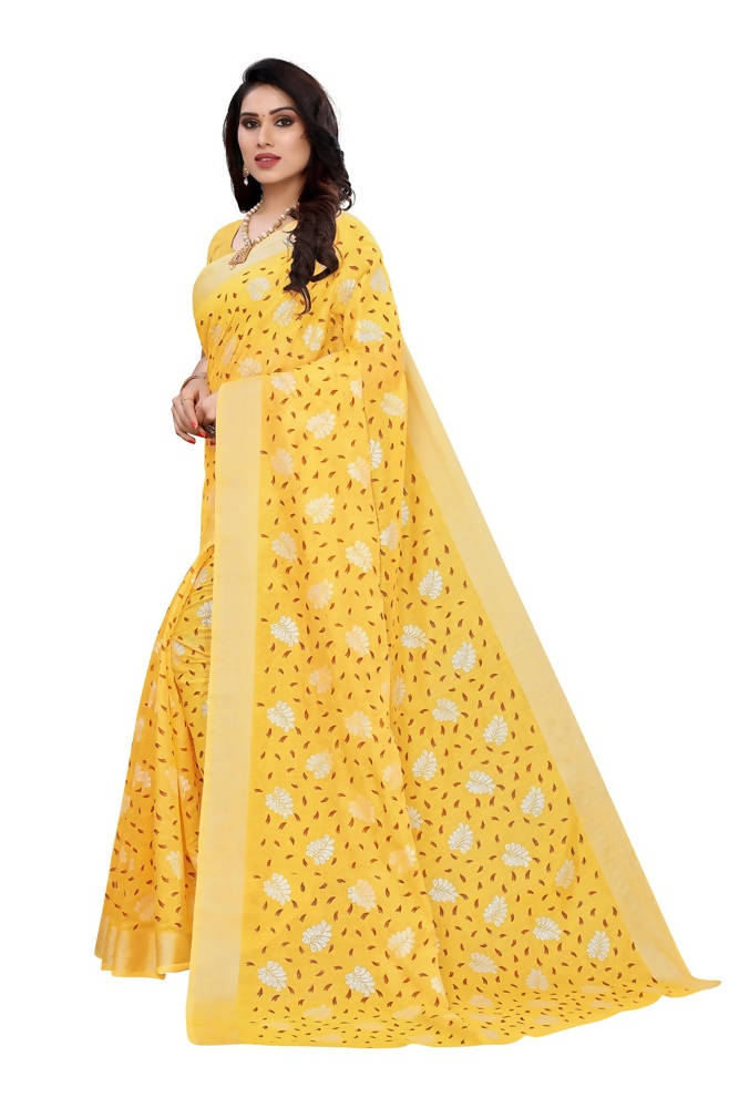 Vamika Yellow Linen Zari Border Saree | Grocsy